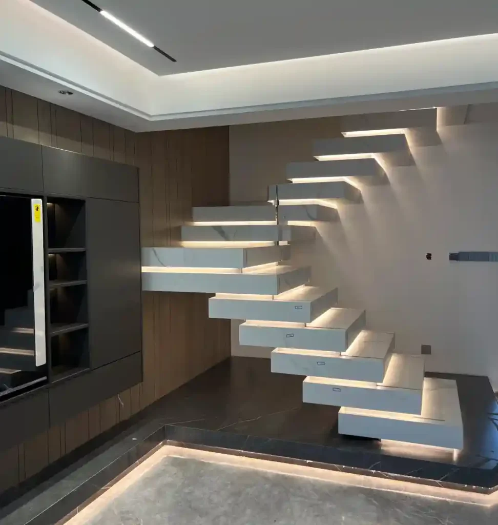 LED step lighting recessed aluminum profile render with COB strip diffuser