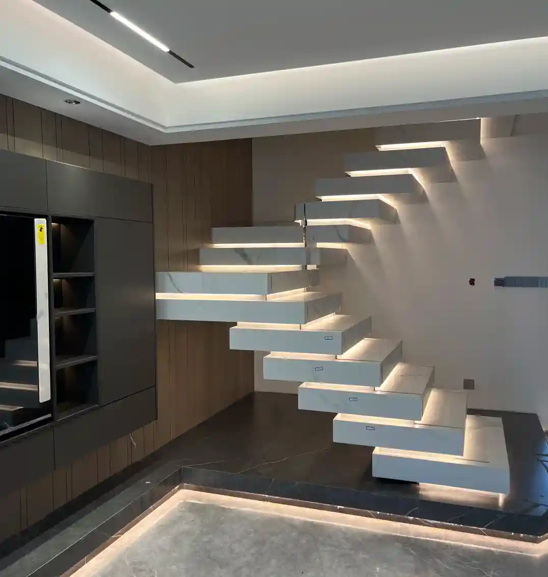 LED step lighting recessed aluminum profile render with COB strip diffuser