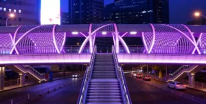 Addressable LED strip pixel mapping on a pedestrian footbridge arch