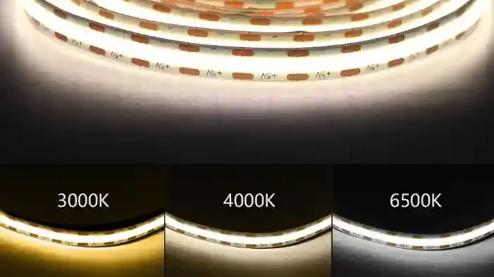 CCT COB LED strip comparison showing 2700K 3000K and 4000K