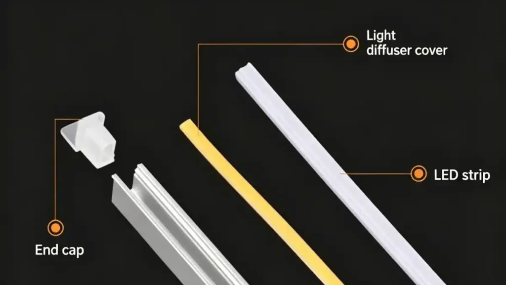 COB LED strip installed inside an aluminum profile for linear lighting