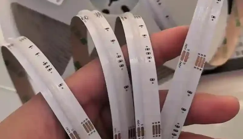 COB LED strip showing smooth dotless light effect in linear lighting