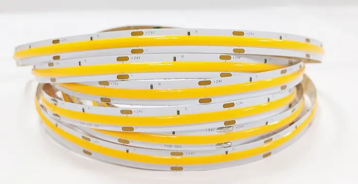 Close-up of 24V COB LED strip with smooth dotless light surface