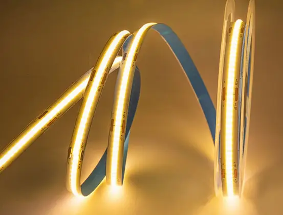 COB LED strip installed inside an aluminum profile for linear lighting