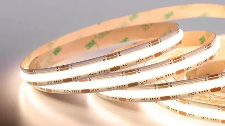 COB LED strip showing smooth dotless light effect in linear lighting