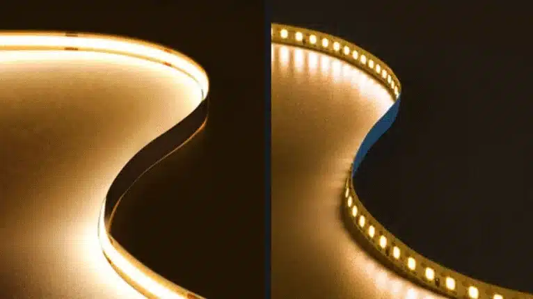 COB light strip vs LED strip close‑up showing dotless and visible point effects