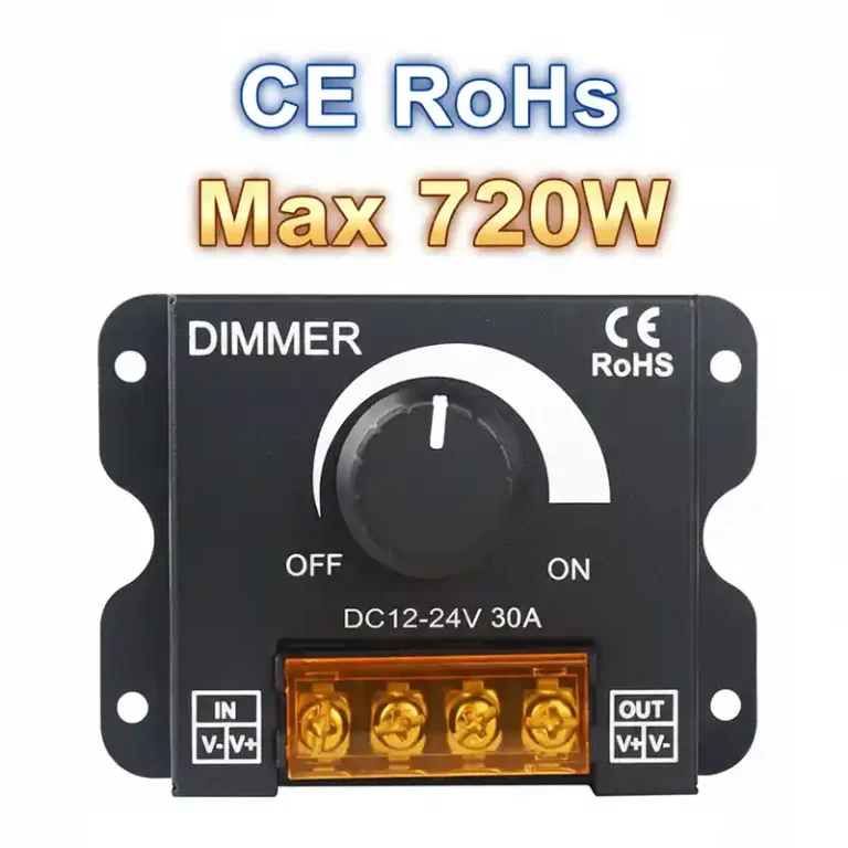 Senfey ES-LC-DIM-008 30A LED Dimmer / 14-Key RF Controller - 12V/24V IP20 close-up product photo