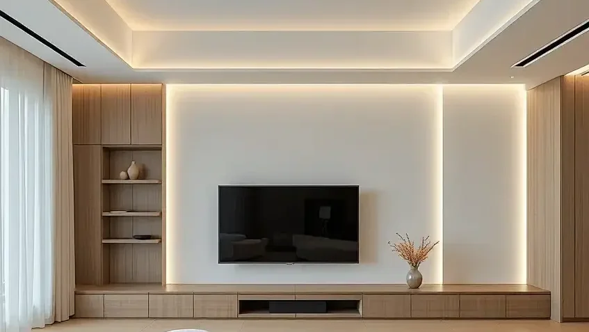 Warm white LED strip hidden in a hotel ceiling cove, washing the wall with a continuous line of light and no visible LED dots