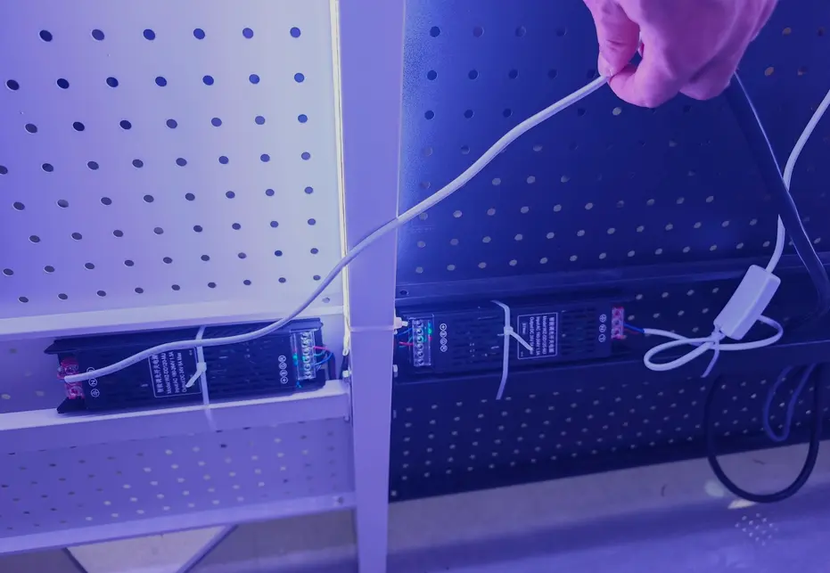 RGBIC COB LED strip connected with controller for dynamic color effects