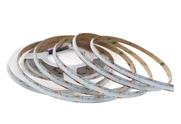 RGBW COB LED strip close-up with smooth dotless lighting surface