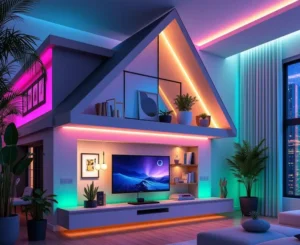 Smart home LED strip scene lighting in a living space